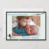 Vogel und Blüten Foto Geburtsankündigung Blues Ankündigung (Vorderseite)