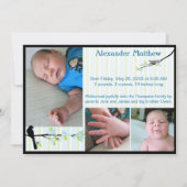 Vogel und Blüten Foto Geburtsankündigung Blues Ankündigung (Rückseite)