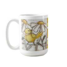 Vögel und Blüten - Gelber Vogel und Streifen