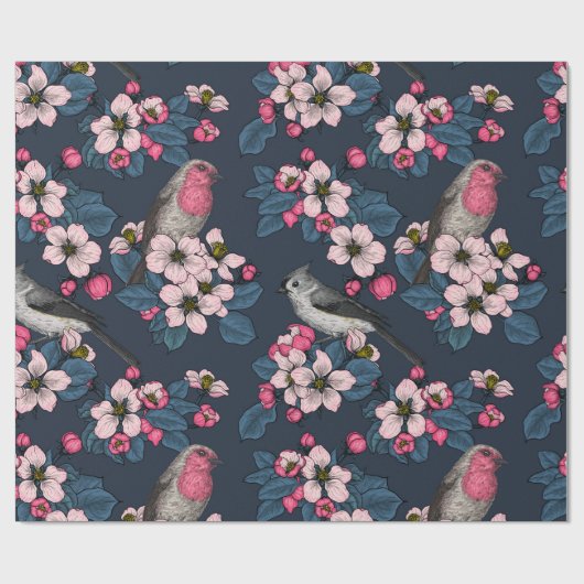 Vögel und Blüten Geschenkpapier (Flach)