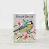 Vogel und Blüten glücklich Ostern Karte (Vorderseite)