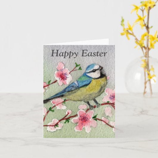 Vogel und Blüten glücklich Ostern Karte (Gelbe Blume)