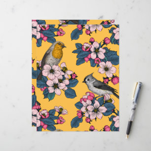 Vögel und Blüten in Gelb
