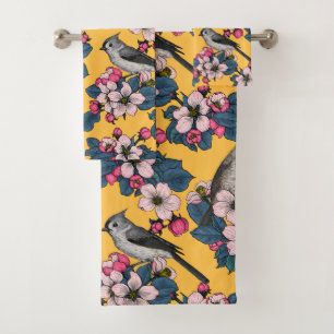 Vögel und Blüten in Gelb Badhandtuch Set