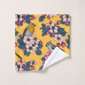 Vögel und Blüten in Gelb Badhandtuch Set (Waschlappen)