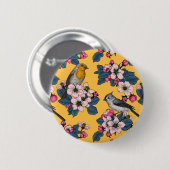 Vögel und Blüten in Gelb Button (Vorne & Hinten)