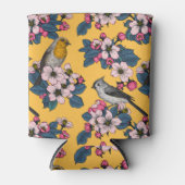 Vögel und Blüten in Gelb Dosenkühler (Vorderseite)