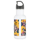 Vögel und Blüten in Gelb Edelstahlflasche (Rückseite)