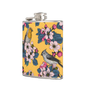 Vögel und Blüten in Gelb Flachmann (Links)