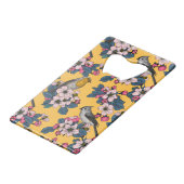 Vögel und Blüten in Gelb Geldbeutel Flaschenöffner (Vorderseite Schrägansicht)