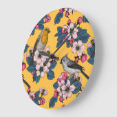 Vögel und Blüten in Gelb Große Wanduhr (Winkel)