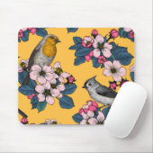 Vögel und Blüten in Gelb Mousepad (Mit Mouse)