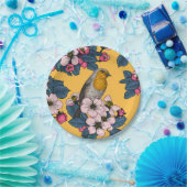 Vögel und Blüten in Gelb Pappteller (Party)