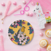 Vögel und Blüten in Gelb Pappteller (Party)