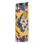 Vögel und Blüten in Gelb Thermosbecher (Nach links gedreht)