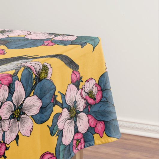 Vögel und Blüten in Gelb Tischdecke (Beispiel)