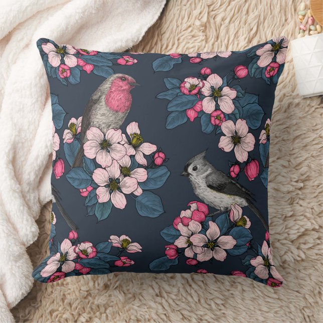 Vögel und Blüten Kissen (Decke)