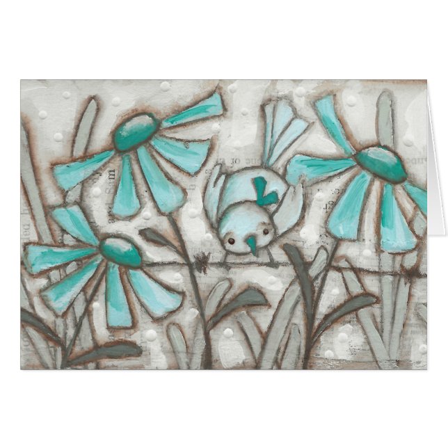 Vögel und Blüten/Laguna Blau - Leere Innenseite (Vorderseite (Horizontal))