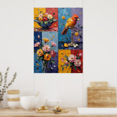 Vogel und Blüten Poster (Küche)
