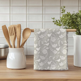 Vögel und Blüten Tan & Creme Geschirrtuch