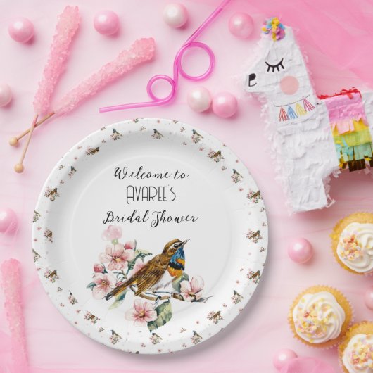 Vögel und Blüten Tee Party Dusche Pappteller (Party)
