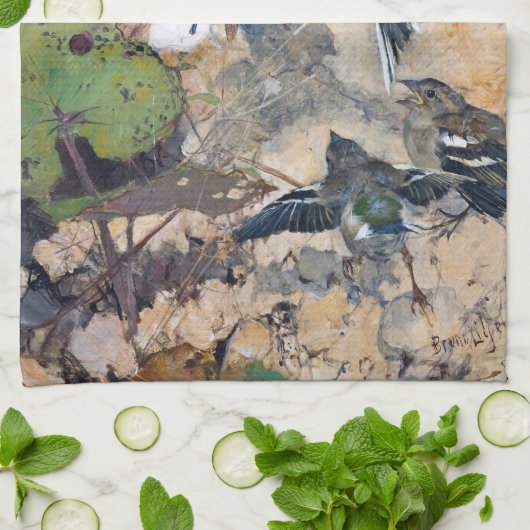 Vogel und Dragonfly, Bruno Liljefors Geschirrtuch (Gefaltet)