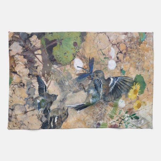 Vogel und Dragonfly, Bruno Liljefors Geschirrtuch (Horizontal)