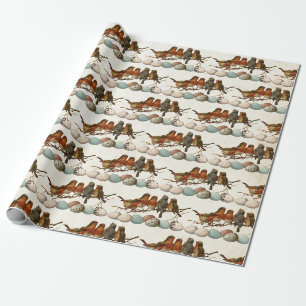 Vögel und Eier Rotkehlchen Vintage-Pergament-Decou Geschenkpapier