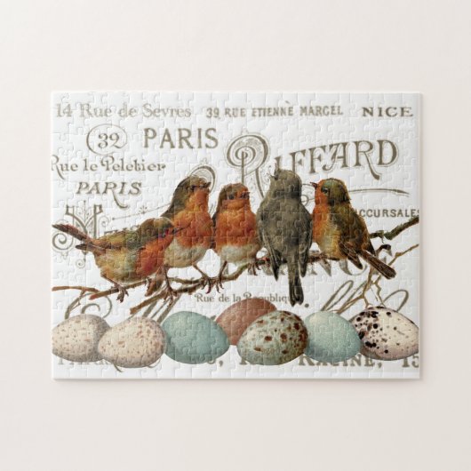 Vögel und Eier Vintage französische Stadtbezeichnu Puzzle (Horizontal)