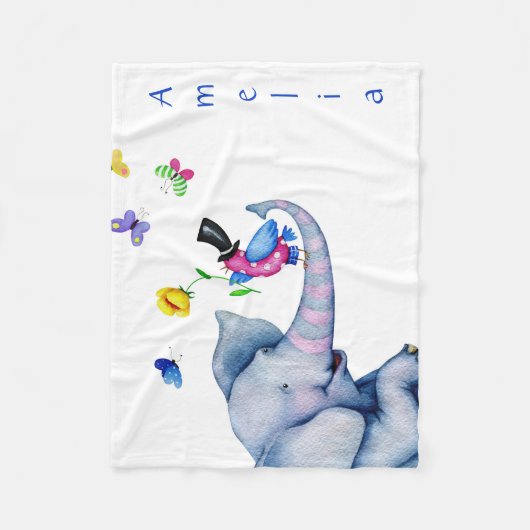 Vogel- und ElefantenCartoon Fleecedecke (Vorderseite)