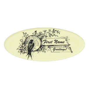 Vogel und empfindliches Blumenmuster mit Namenschild