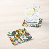 Vogel und exotisches Blumen-Muster 2 Rechteckiger Pappuntersetzer (Vor Ort)