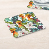 Vogel und exotisches Blumen-Muster 2 Rechteckiger Pappuntersetzer (angewinkelt)