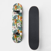 Vogel und exotisches Blumen-Muster Skateboard (Vorderseite)