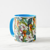 Vogel und exotisches Blumen-Muster Tasse (Vorderseite Links)