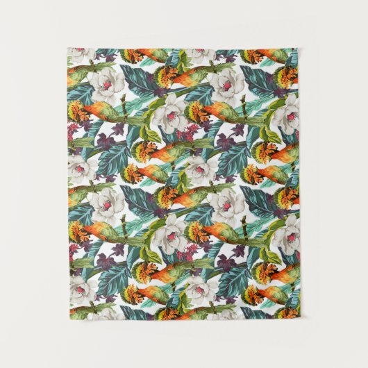 Vogel und exotisches Blumen-Muster Wandteppich (Vorderseite)