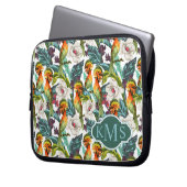Vogel und exotisches Monogramm des Blumen-Muster-| Laptopschutzhülle (Vorderseite Links)