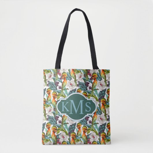 Vogel und exotisches Monogramm des Blumen-Muster-| Tasche (Vorderseite)