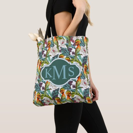 Vogel und exotisches Monogramm des Blumen-Muster-| Tasche (Von Nahem)
