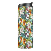 Vogel und exotisches Monogramm des Blumen-Muster-| Thermosbecher (Nach links gedreht)