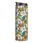 Vogel und exotisches Monogramm des Blumen-Muster-| Thermosbecher (Nach rechts gedreht)
