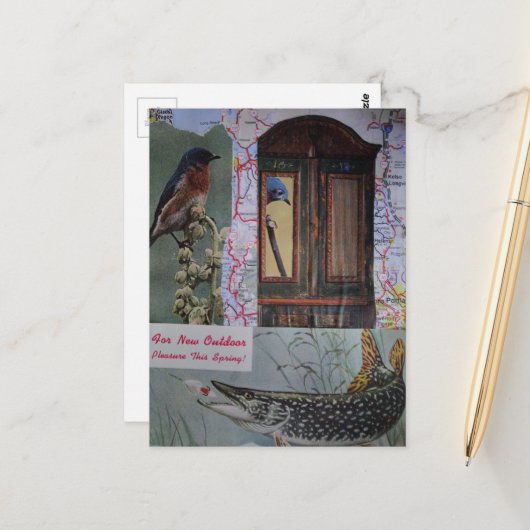 Vögel und Fische Collage Postkarte (Vorderseite/Rückseite Beispiel)