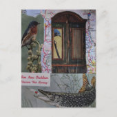 Vögel und Fische Retro-Collage Postkarte (Vorderseite)