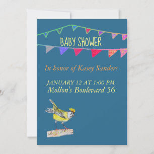 Vogel und Flaggen  Blaue Babyparty-Einladung Einladung