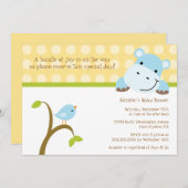 Vogel- und Flusspferd-Punktebabyduscheneinladung Einladung (Vorne/Hinten)