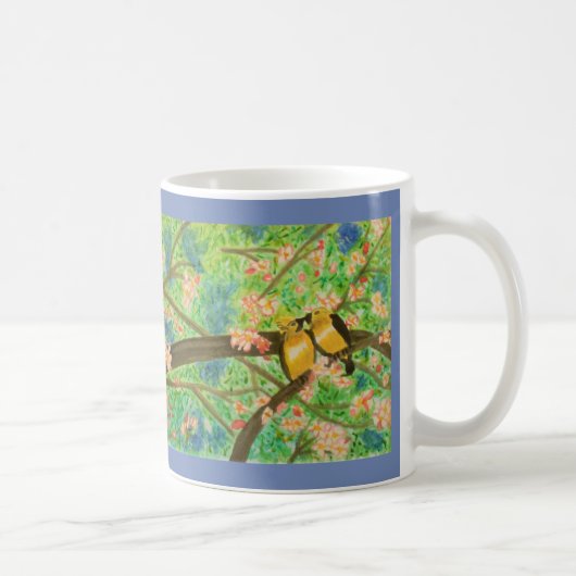 Vogel-und Frühlings-Blüten-Aquarell Kaffeetasse (Rechts)