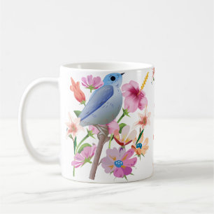 Vogel- und Frühlingsblumen-Illustration Kaffeetasse