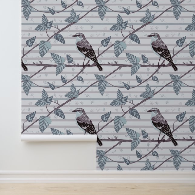 Vogel- und Gelbblüten Tapete (Anwendung)