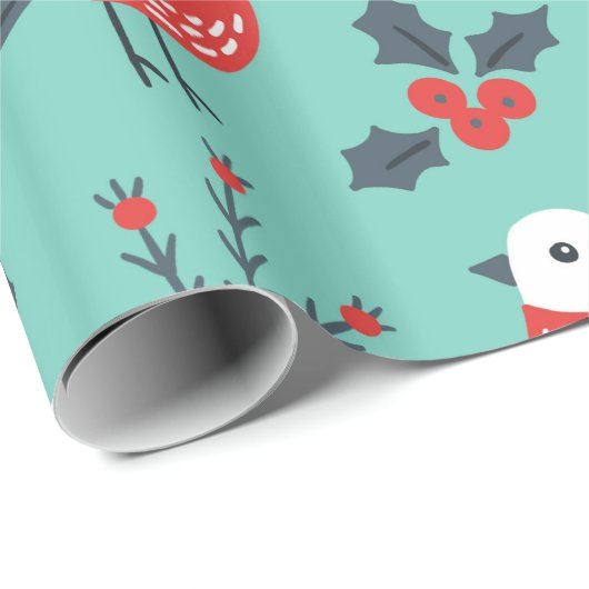 Vögel und Heilige Berry Weihnachtsmuster Geschenkpapier (Rolleneckpunkt)