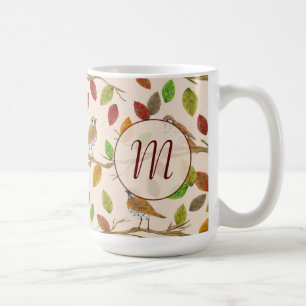 Vögel und Herbstblätter benutzerdefiniertes Initia Kaffeetasse